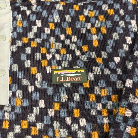 LL Bean Mens L Slightly Fitted‎ Fleece Pullover Jacket Multi Color Geometric - Picture 2 of 8